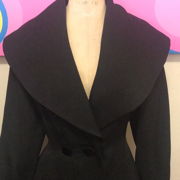 Vintage Black Wool Coat 1950s Princess Style - Picture 3 of 16